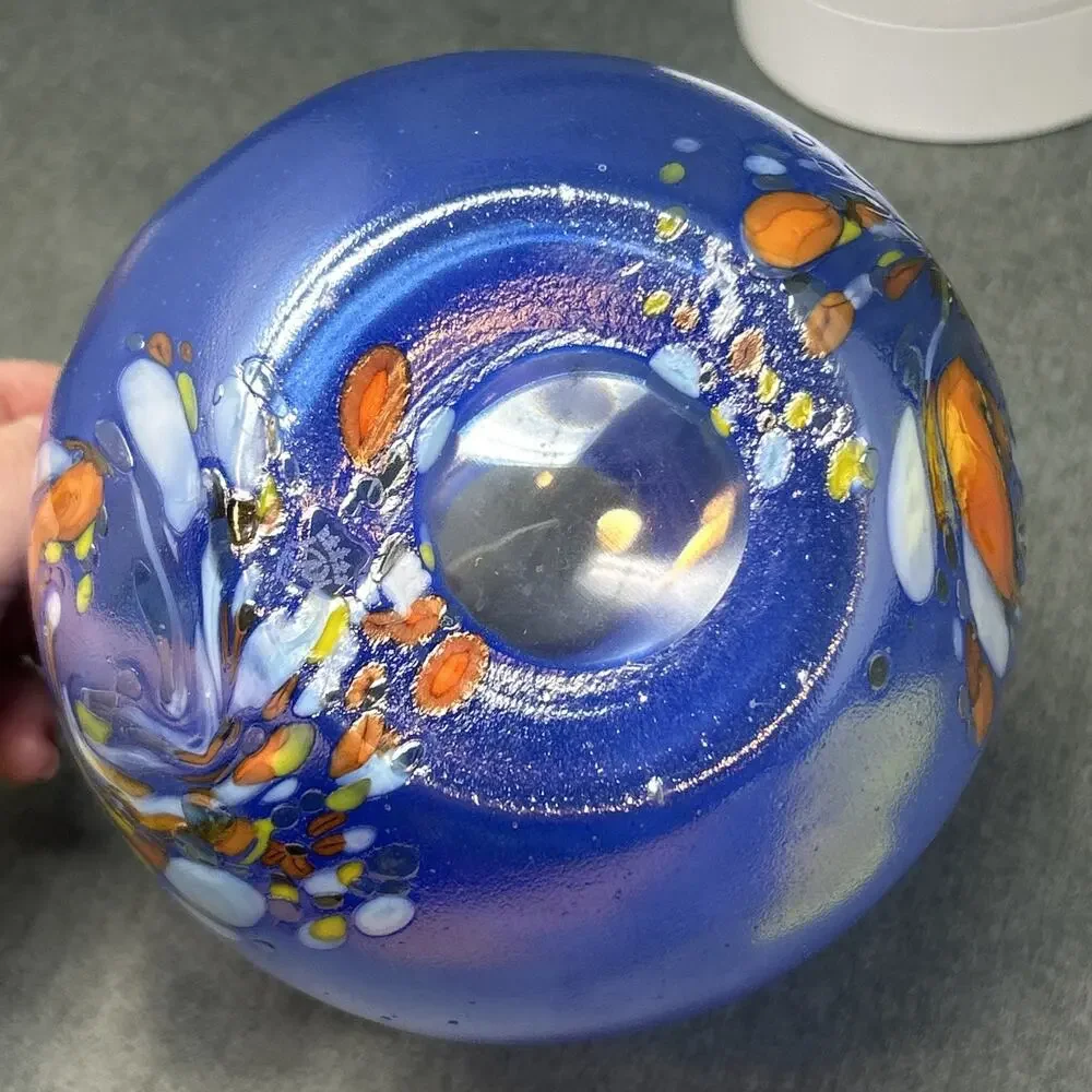 Von Poschinger Germany Blue Iridescent Art Glass Vase Confetti Flared Rim READ